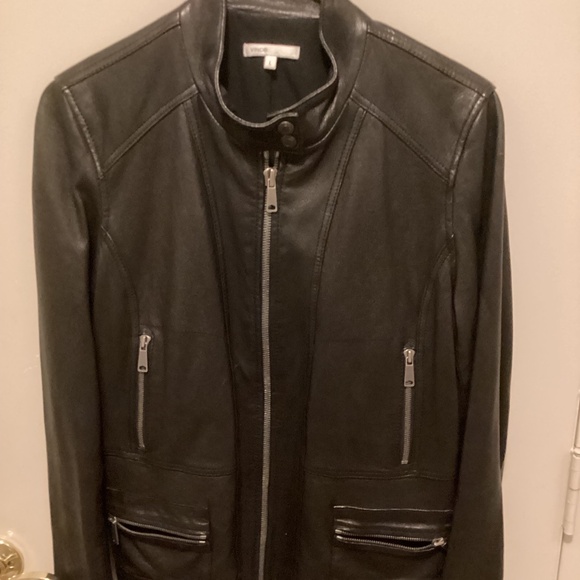 Vince. 100% Genuine Leather Black Zip Up Biker Moto Style Jacket Size Large - Picture 1 of 7